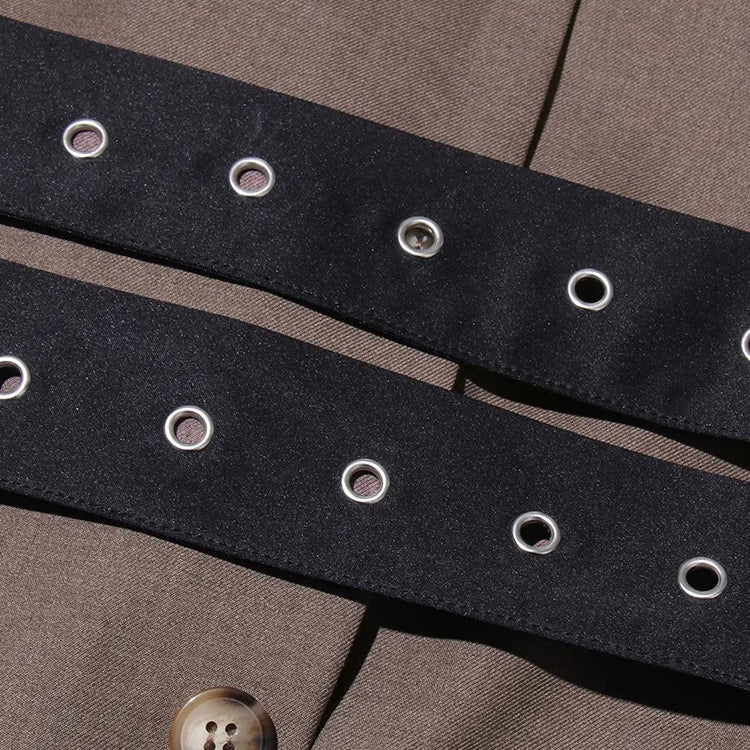 Patchwork Belt Chic Blazer For Women Notched Collar Long Sleeve Spliced Pocket Temperament Blazers Female Fashion