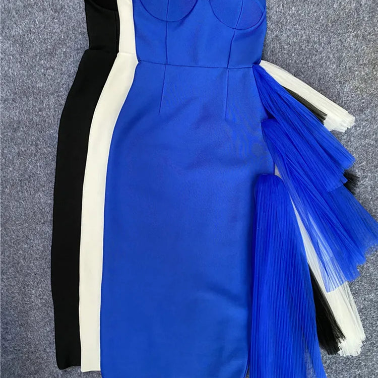 New Pink Color Women Strapless Sexy Ruffles Bodyocn Mid-calf Dress Rayon Bandage Celebrate Birthday Party Dress Wholesale