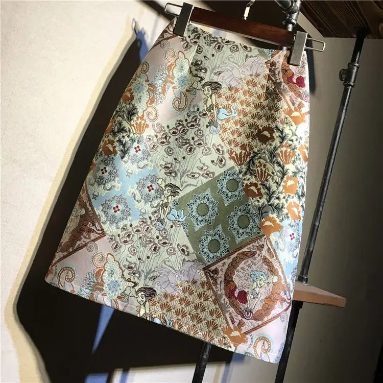 Autumn 2023 High Waist A-line Skirts Light Mature One Step Skirt Ladies Medium Length Retro Wrapped Hip Skirt Jacquard Skirt 2