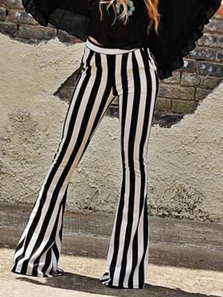 New Yoga Pants Sexy Leggings Black White Striped Printed Casual Wide Leg Trousers Female Streetwear Elastic Elegant Bottom