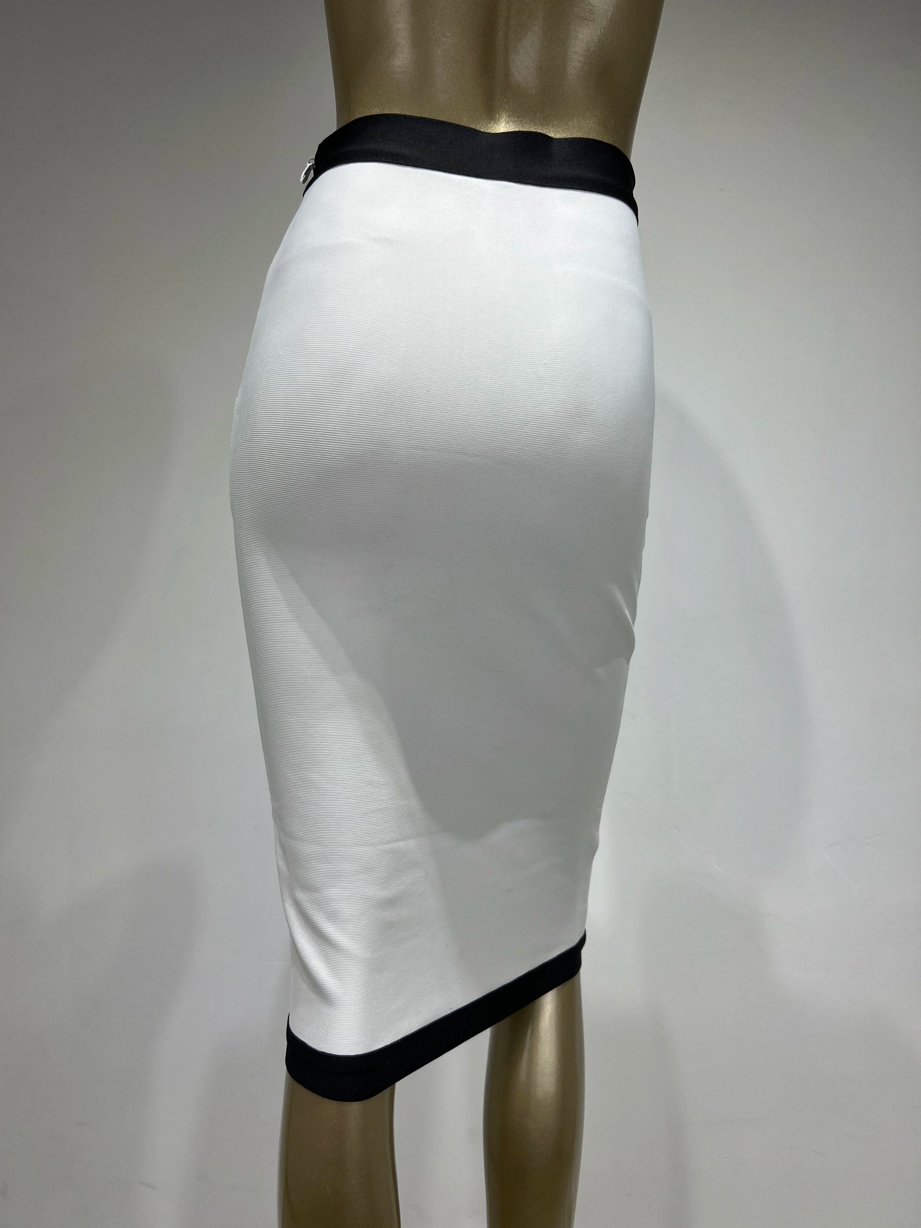 Newest Women Button Patchwork White Black Bodycon Bandage Skirt 2023 Designer High Waist Party Club Pencil Skirt 60cm