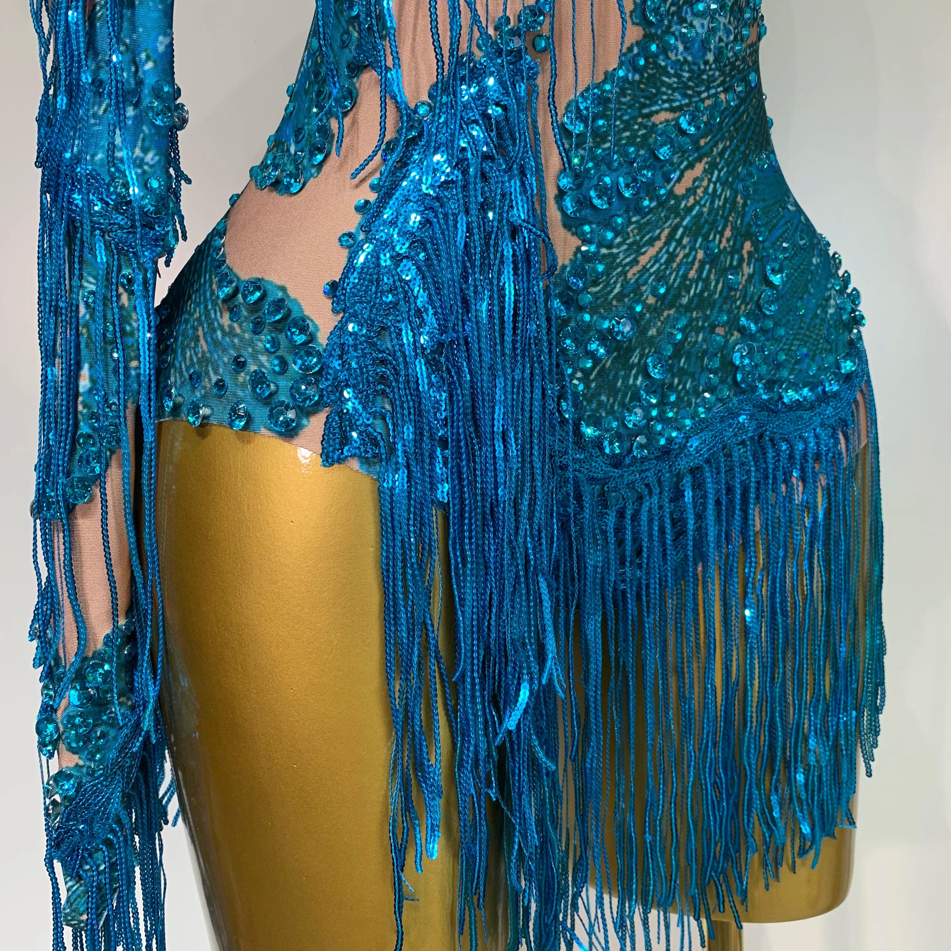Sexy Sparkly Purple Rhinestones Tassel One Shoulder Sleeve Mini Dress Evening Party Birthday Nightclub Stage Performance Outfit