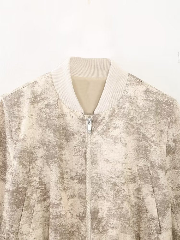 TRAF Women Spring Pilot Jackets Skirt Sets 2024 Fashion Print Long Sleeved Short Coats Pockets Elastic Waist Mini Skirts Outwear