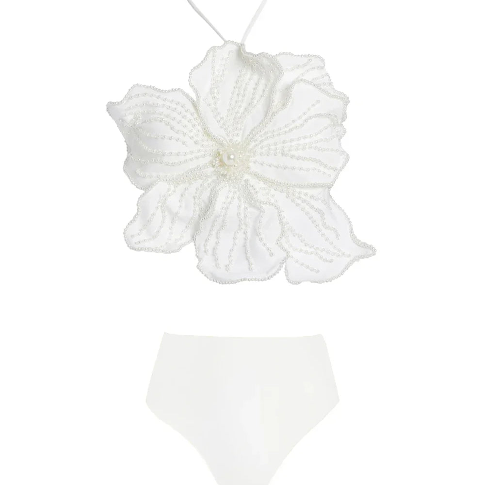 Women's Praia Swimwear Beach Exit Clothes 2 Piece Swimsuit Fashion Gauze Pants Biquini Backless Beachwear New Monokini 2023 WHITE