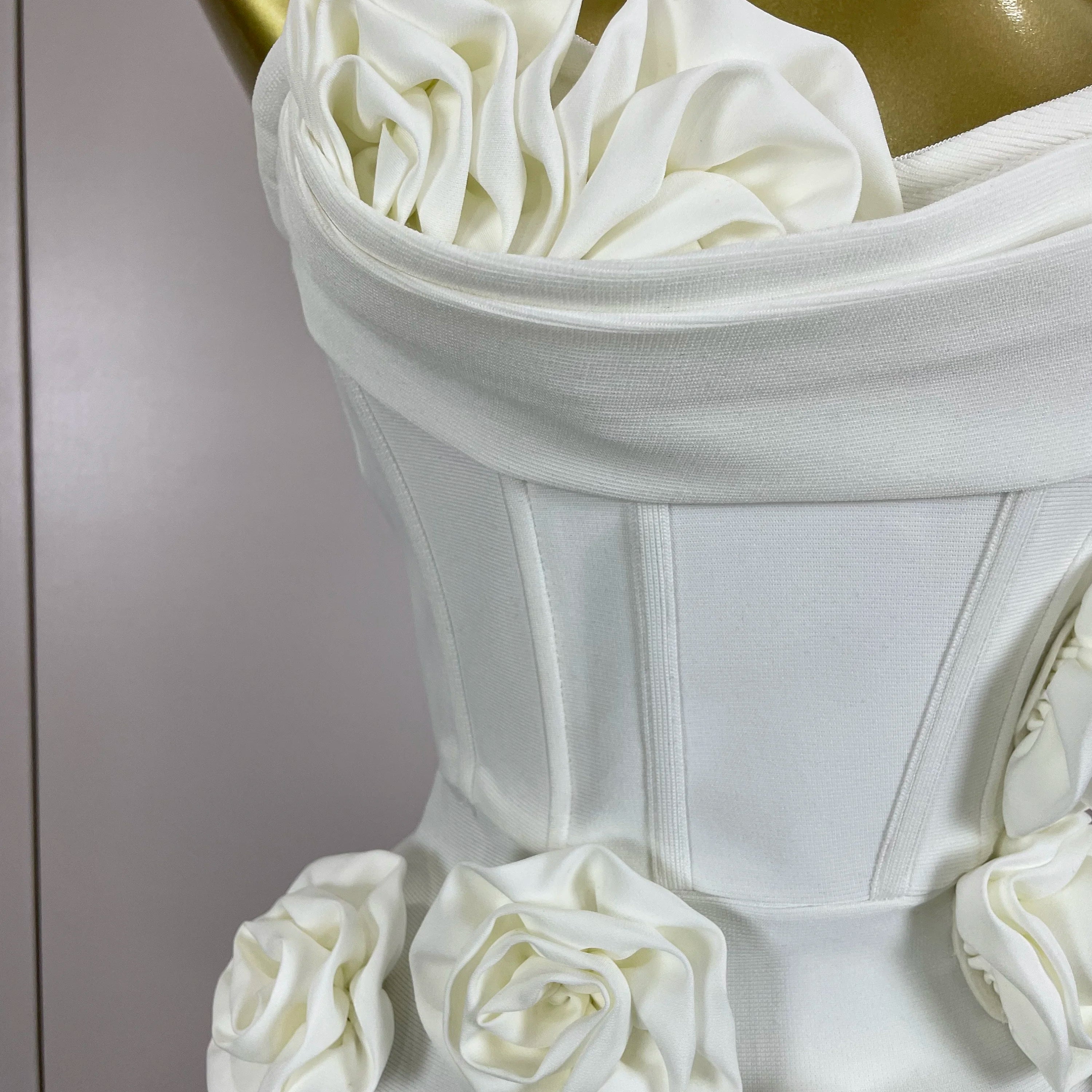 Sexy Fashion White Elegant Strapless Flower Bodycon Long Dress Women Casual Streetwear Club Birthday Party Slim Elegangt Dresses