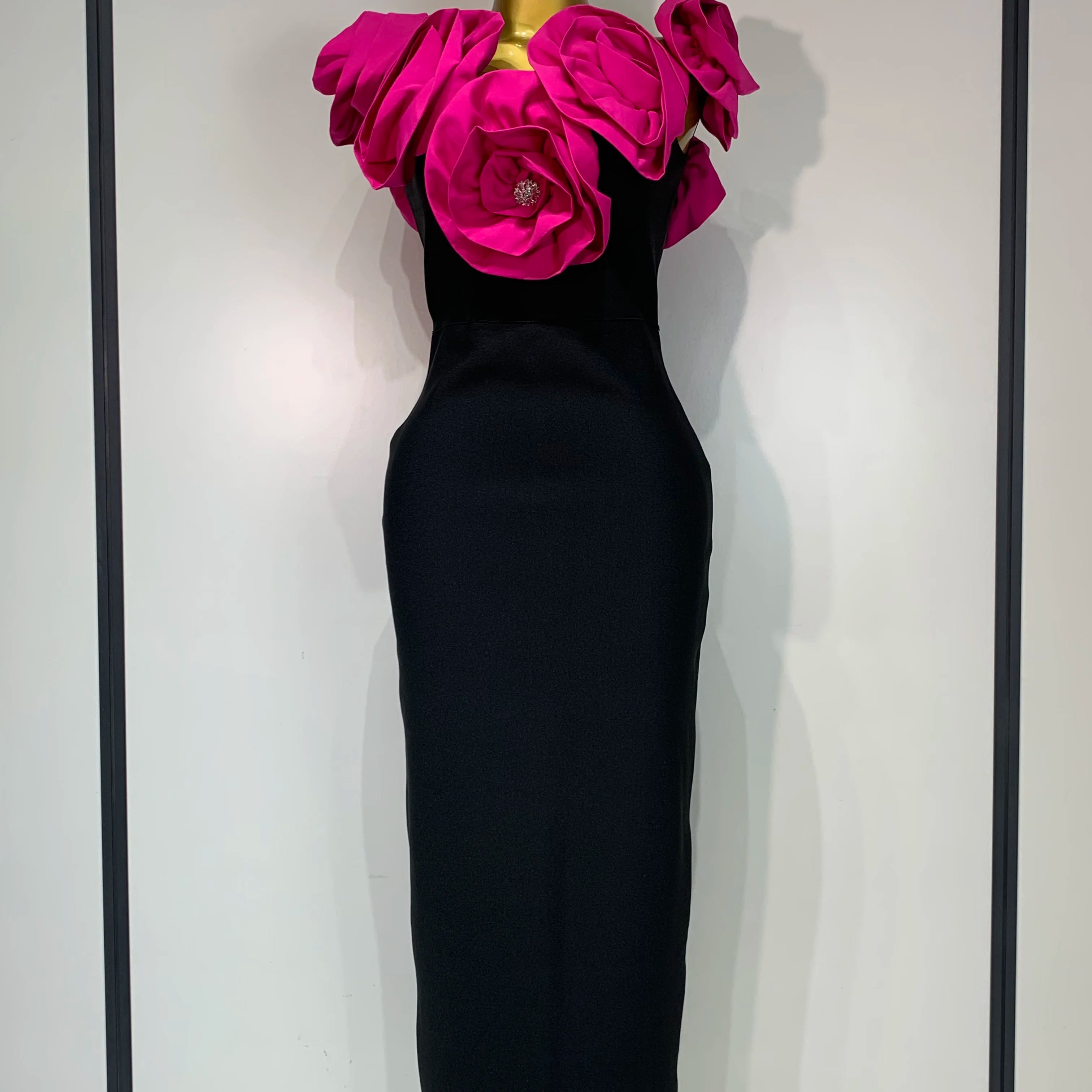 Women Sexy Off Shoulder Flower Diamonds Long Bodycon Bandage Dress 2025 Celebrity Elegant Evening Luxury Birthday Party Dresses Rose Red