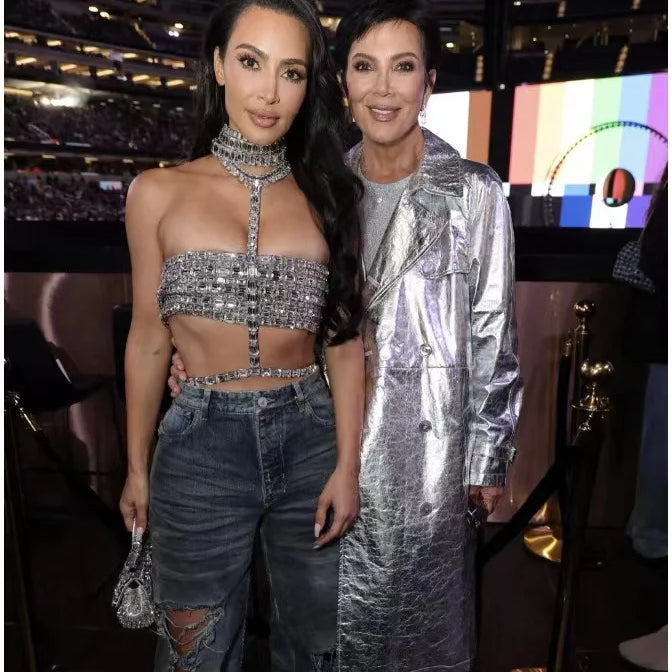 Celebrity Fashion Red Carpet Wear Women Shinning Big Crystal Sexy Halter Tops Nightclub Party TV Show Tops Tank High Quality