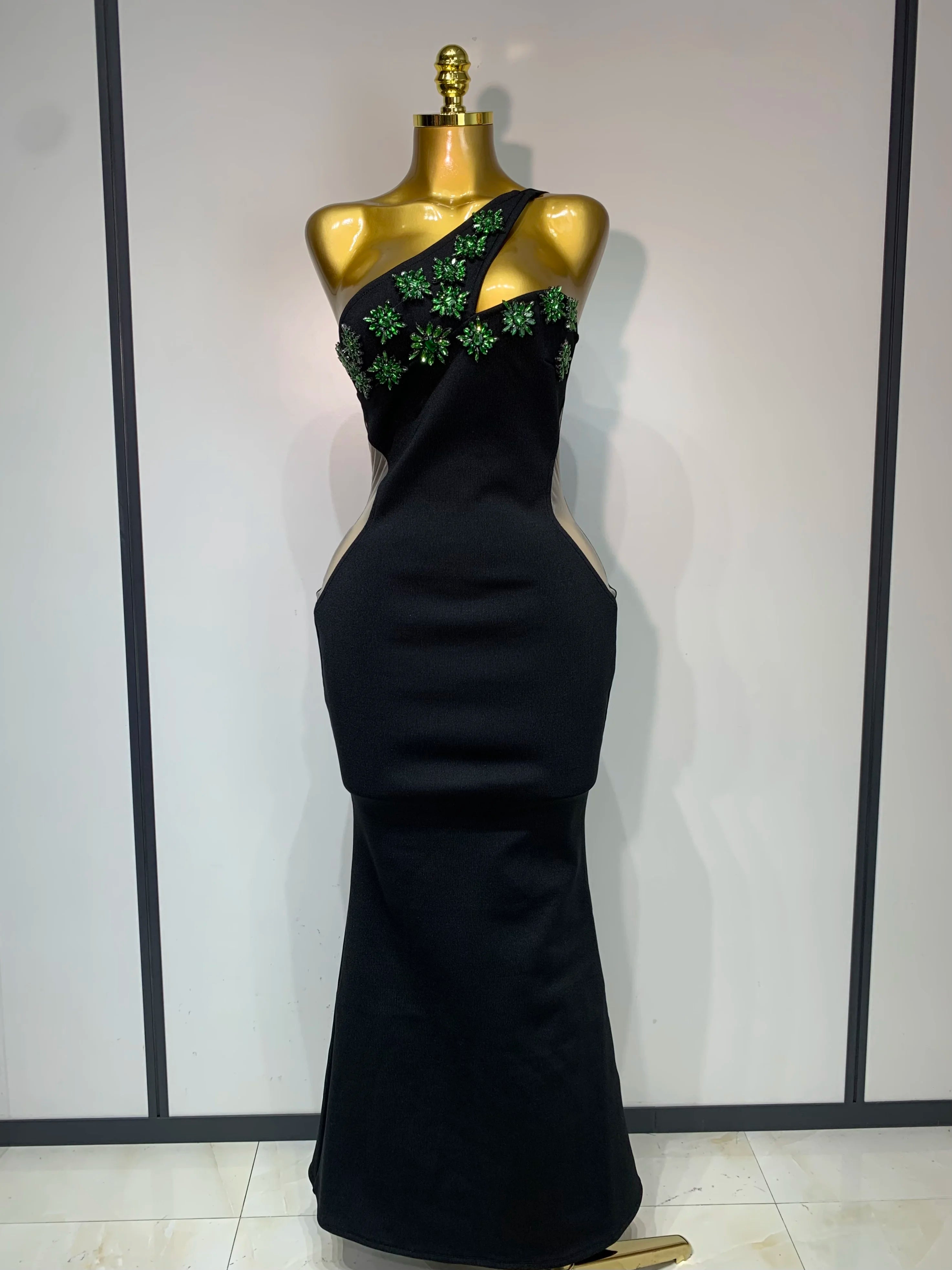 Sparkly Rhinestones Evening Bandage Long Dresses Women Sexy Backless Stretch Elegant Prom Luxury Birthday Gown Club Vestidos black