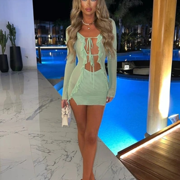 Townlike Sexy 3 Pieces Set Women Long Sleeve Crop Top And Mini Skirts And Bra Slim Three Piece Set 2024 Spring Summer Outfits 23008lightgreen
