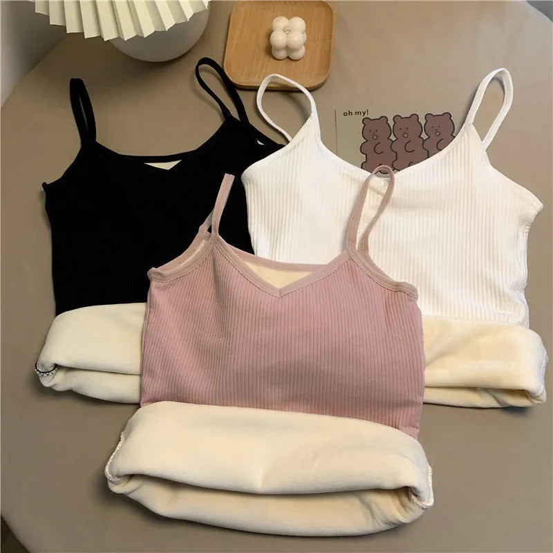 Women Winter Warm Top Thin Velvet Corset Top Solid Y2k Sleeveless Tank Tops Sleeveless Sexy Slim Fleece Corset Top Female