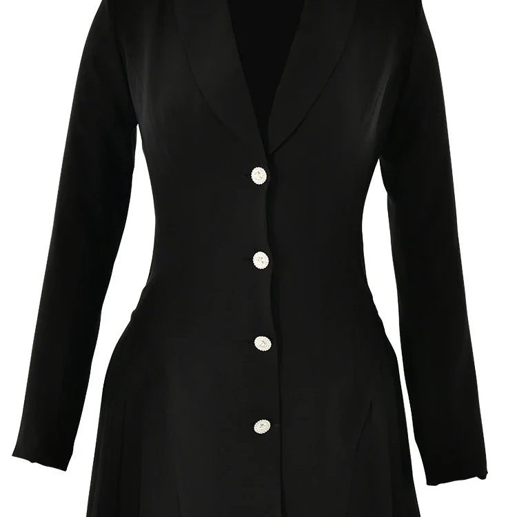 Fantoye Deep V-neck Single Breasted Pleated Women Blazer Mini Dress Long Sleeve A-line Dress Autumn New Elegant Official Clothes