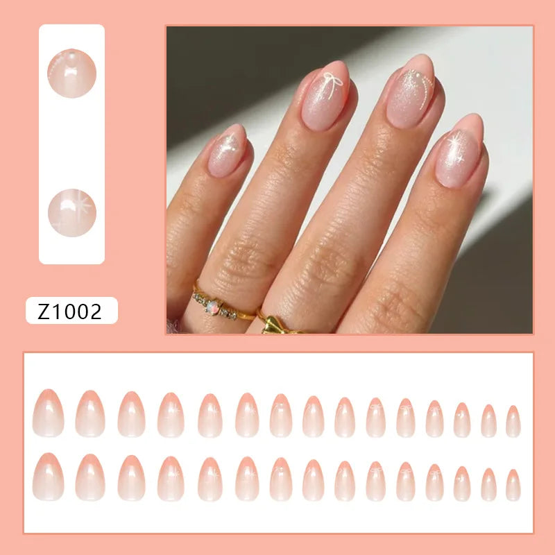 24pcs Shiny Green Cat Eye False Nails Cute Seal Print Fake Nails Tips Wearable Reusable Glossy Short Round Press on Nails 16