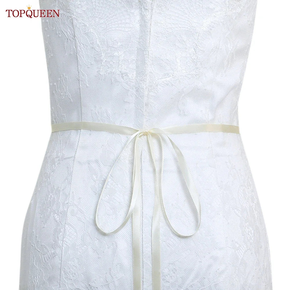 TOPQUEEN New Style Bridal Belt Silver Fancy Rhinestone Women Wedding Dress Accessories Satin Ribbon Belt S51 Ivory ribbon