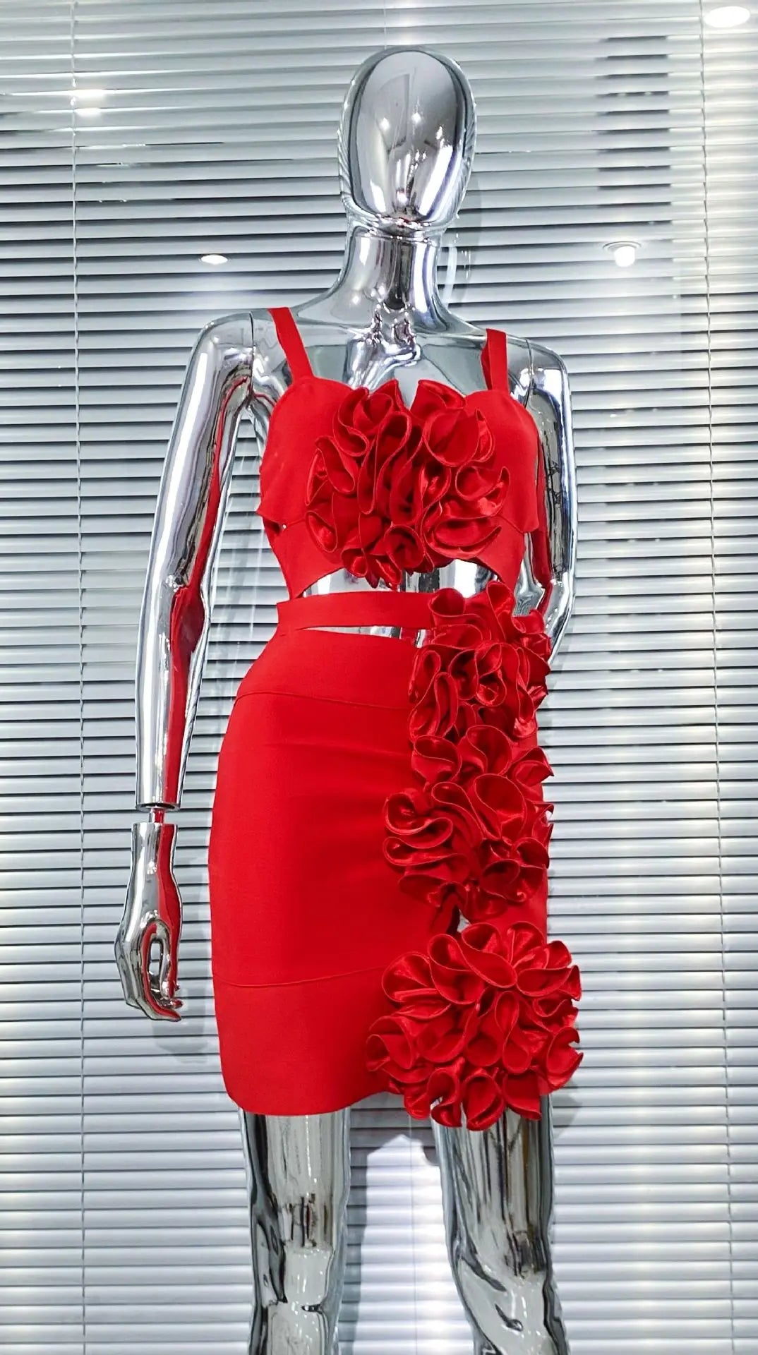 Red Color Women Sleeveless Sexy Strap Florals Bodycon Mini Bandage Dress Nightclub Party Celebrate Outfit Vestido