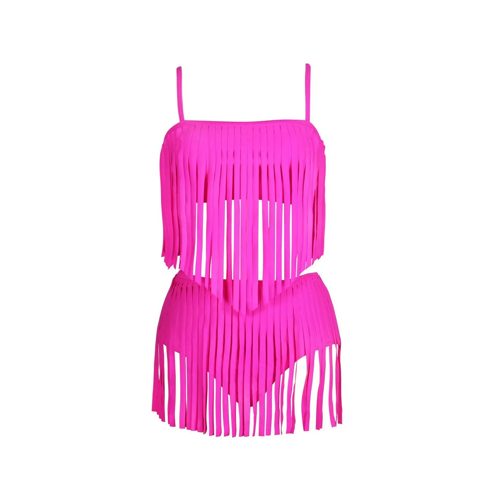 VigoBreviya Solid Tassels Swimwear Women Sexy High Waist Shorts Bikini Set Swimsuit Summer Strapped Push UP Bathing Suit Pink