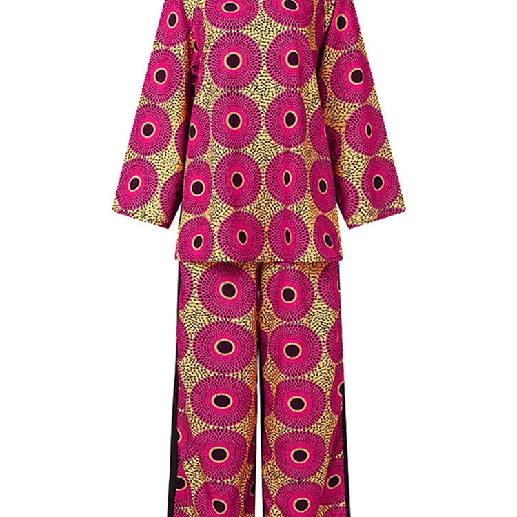 Plus Size VONDA Bohemian Style Printing Outfits Women Elegant Tops Sets O-neck Long Sleeve Casual Loose Two Piece Suits Holiday