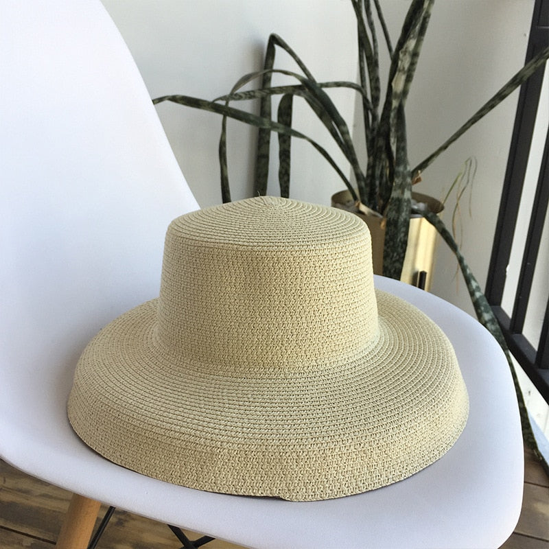 Summer hat new female sun hat folding beach hat big brim travel sunscreen Hepburn wind sun hat travel 8 55-58CM