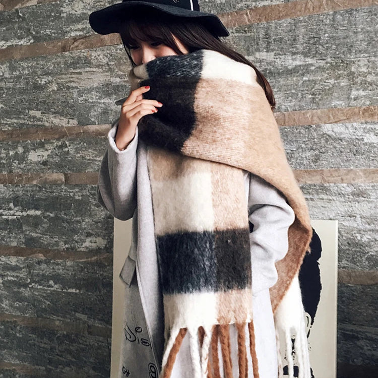 Winter Plaid Vintage Scarf Women Men Preppy Scarves Warm Pashmina Foulard Bufanda Male Mujer Thick Wrap Shawl