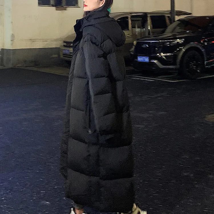 Vielleicht New Solid Color Long Straight Winter Coat Casual Women Parkas Clothes Hooded Stylish Winter Jacket Female Outerwear