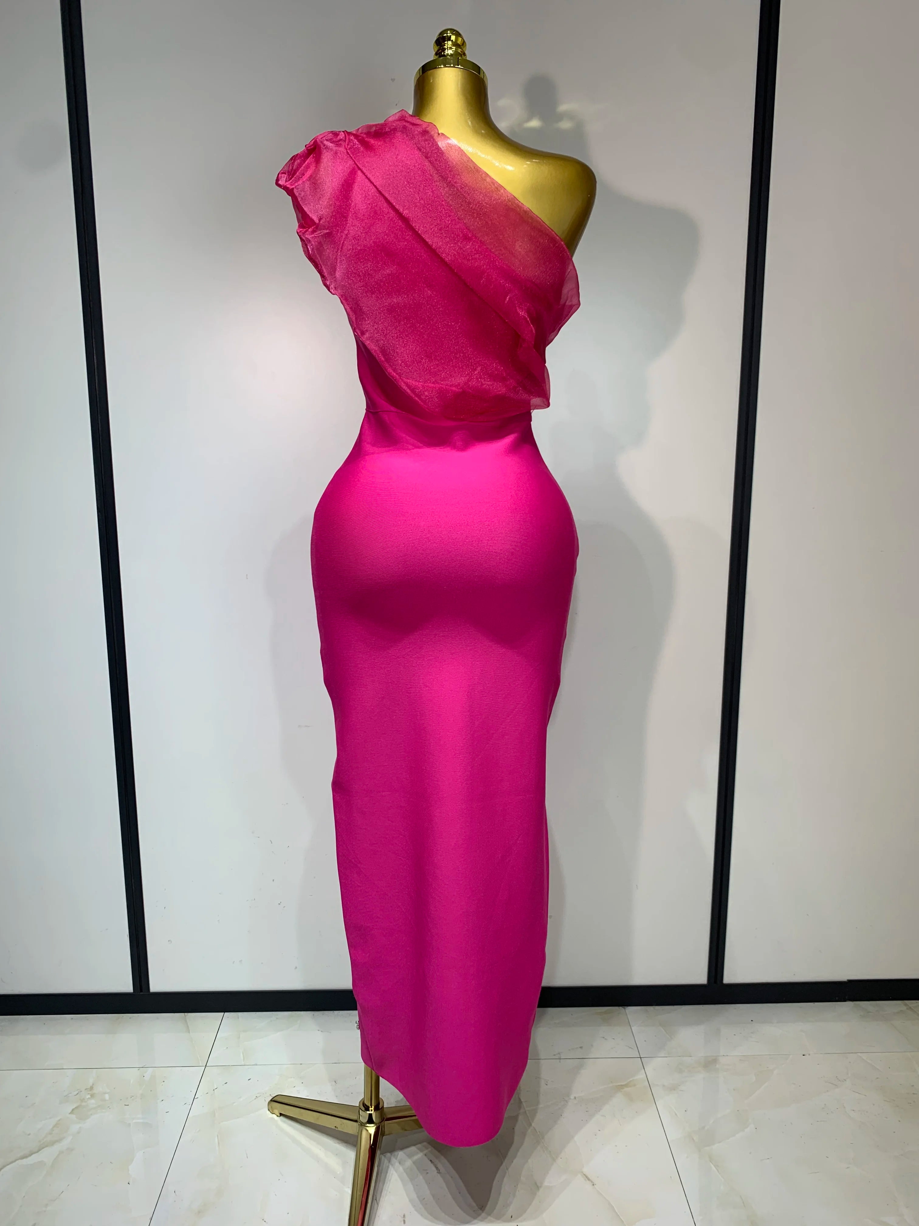 Women Sexy One Shoulder Shinning Crystal Bodycon Bandage Long Dress Celebrate Birthday Elegant Evening Party Club Outfit