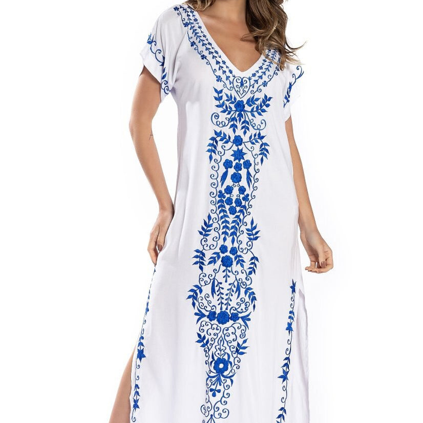 Robe De Plage Embroidery Beach Cover Up Sarong Women Beach Pareo Tunic For Beach Swimwear Ivory One Size