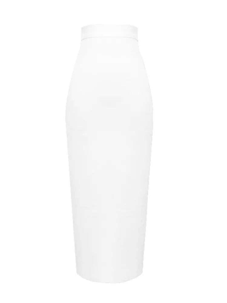 Women Candy Color Sexy Neon Green Pink Orange Yellow Pink Midi Knee Length Bandage Skirt Designer Pencil Skirt Faldas 78cm 666-White