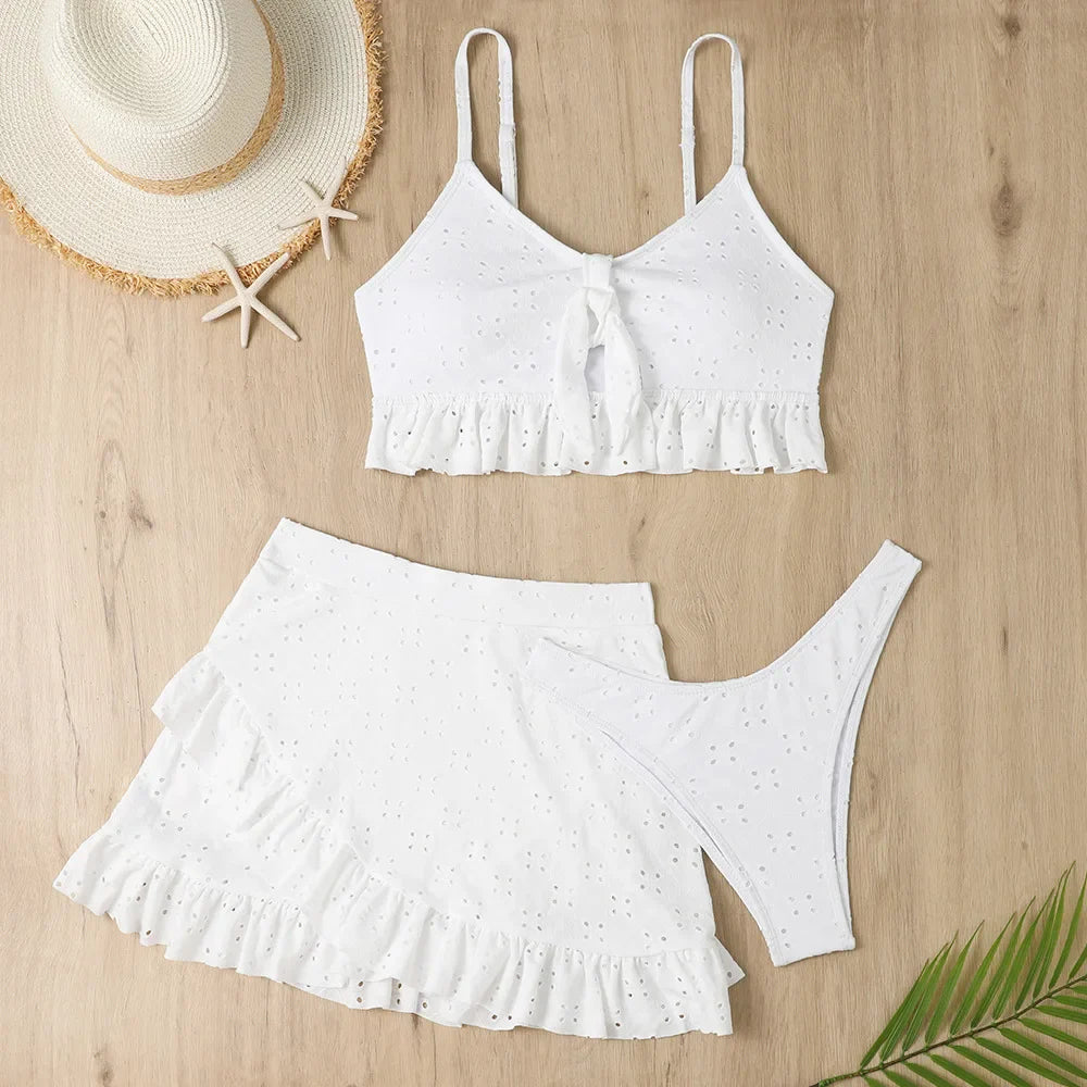 new summer swimsuit for women suitable for seaside and beach split hip skirt swimsuit special fabric three-piece bikini sex