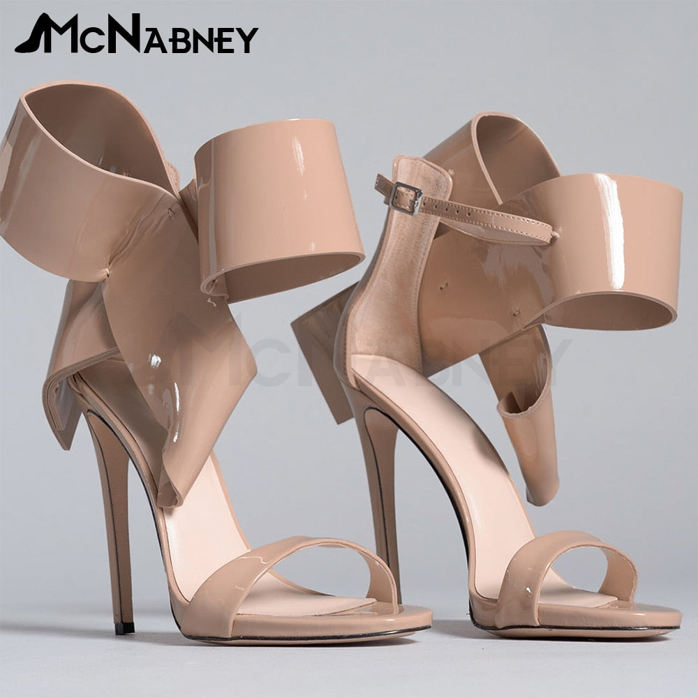 Satin Butterfly Knot High Heels Stiletto Pointed Toe Sandals Luxury Style Shoes Fashion High Heels Shiny Rhinestone Sandals Leather-Pink