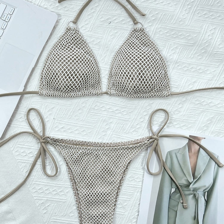 Sexy Solid Bikini Set High Cut Tied Thong Swimsuit Halter - Swimwear Lace Up Biquinis Backless Bathing Suit