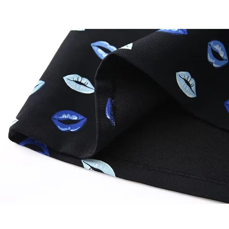 TRAF Print Mini Skirts for Women High Waist Pleated Skirt Women Contrast Short Women's Skirts Streetwear Retro Skort Women