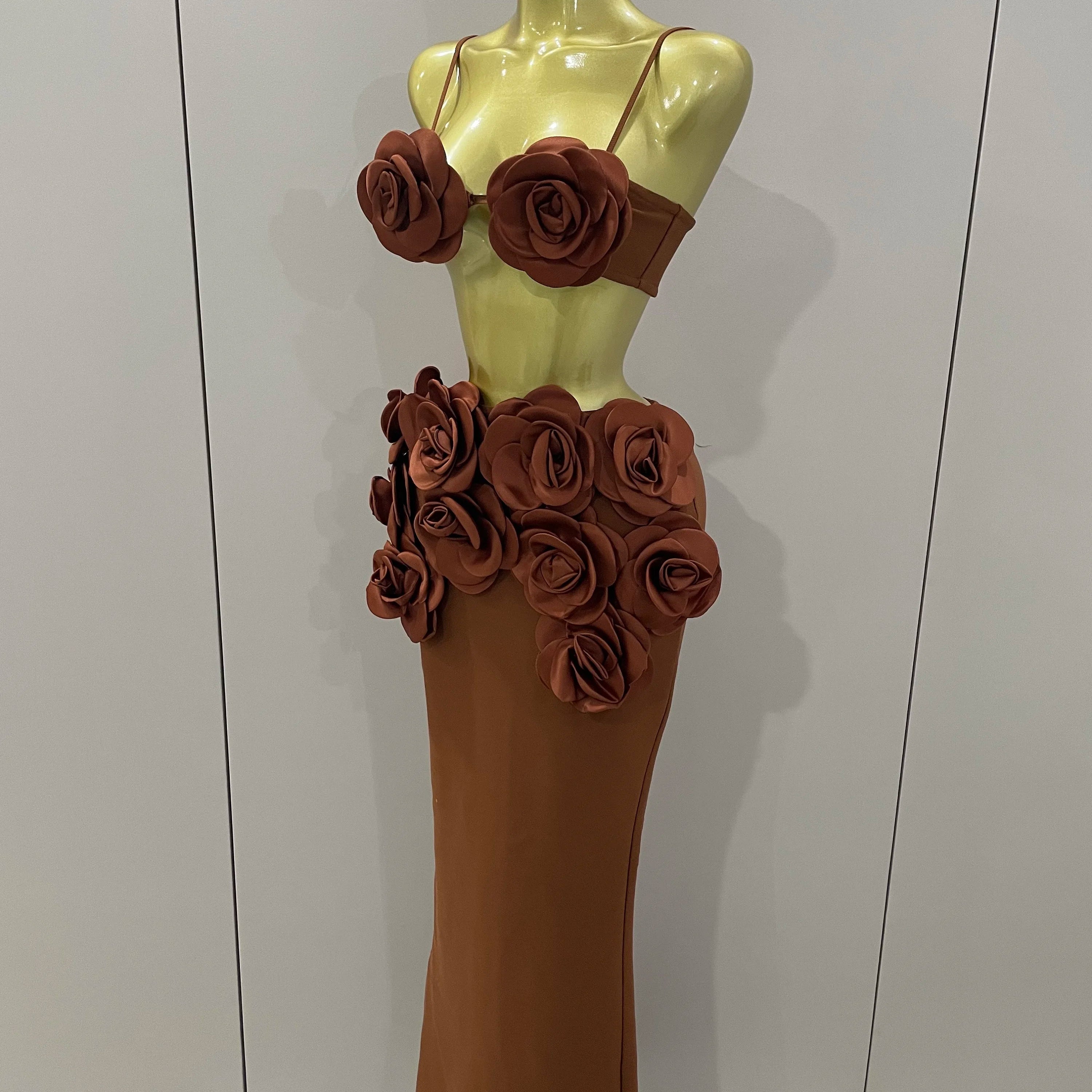 Sexy Camisole Floral Bandage Long Skirts 2-Piece Set 2025 Women Celebrity Elegant Party Cocktail Prom Gown Nightclub Outfit