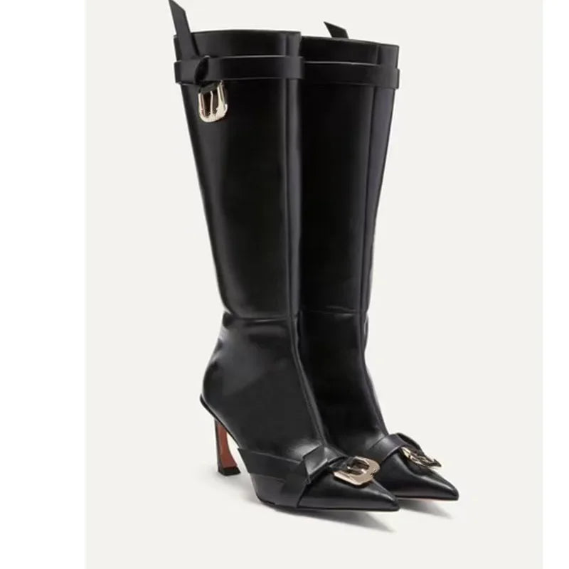 European and American New Pointed Sexy Slim High-heeled Skinny Boots Autumn and Winter Not Exceeding Knee High High Boots