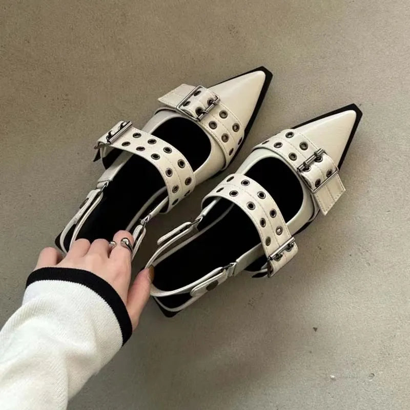 Shoes Gothic Chunky Heels Women's Pumps Rivet Street Style Medium Heel Punk Vintage Casual Sandals Beige