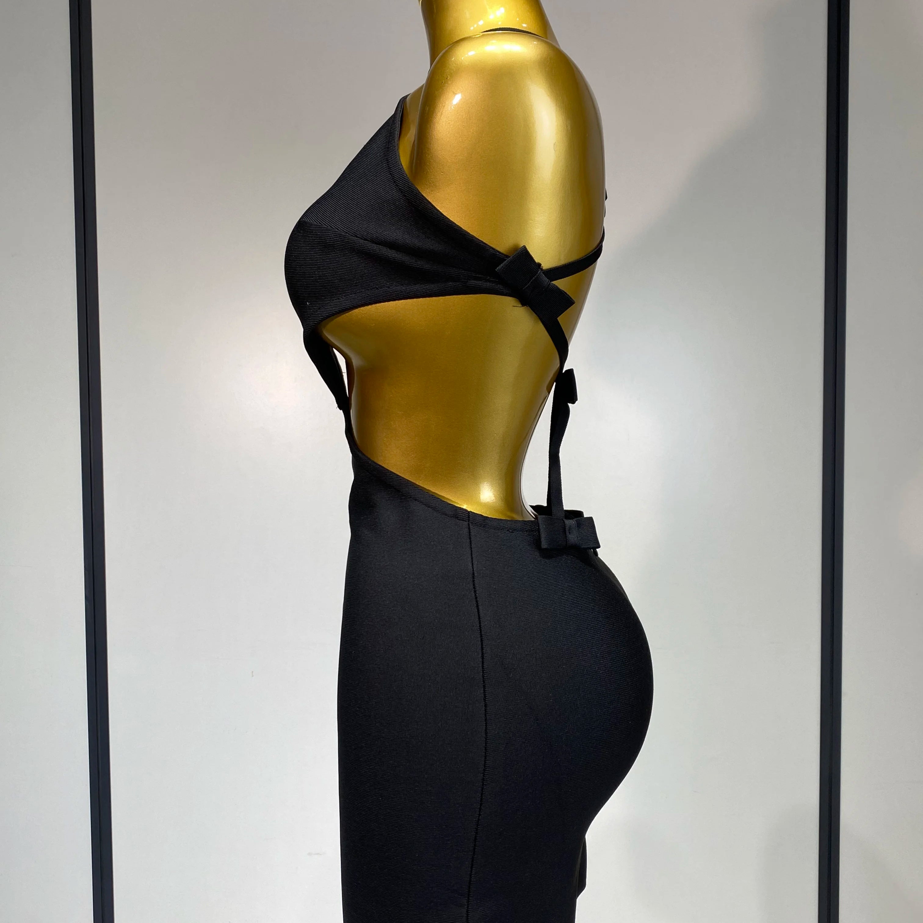 Women Sexy Backless Black Cut Out Bow Tie Bodycon Bandage Dress 2025 Celebirty Elegant Evening Party Luxury Birthday Dresses
