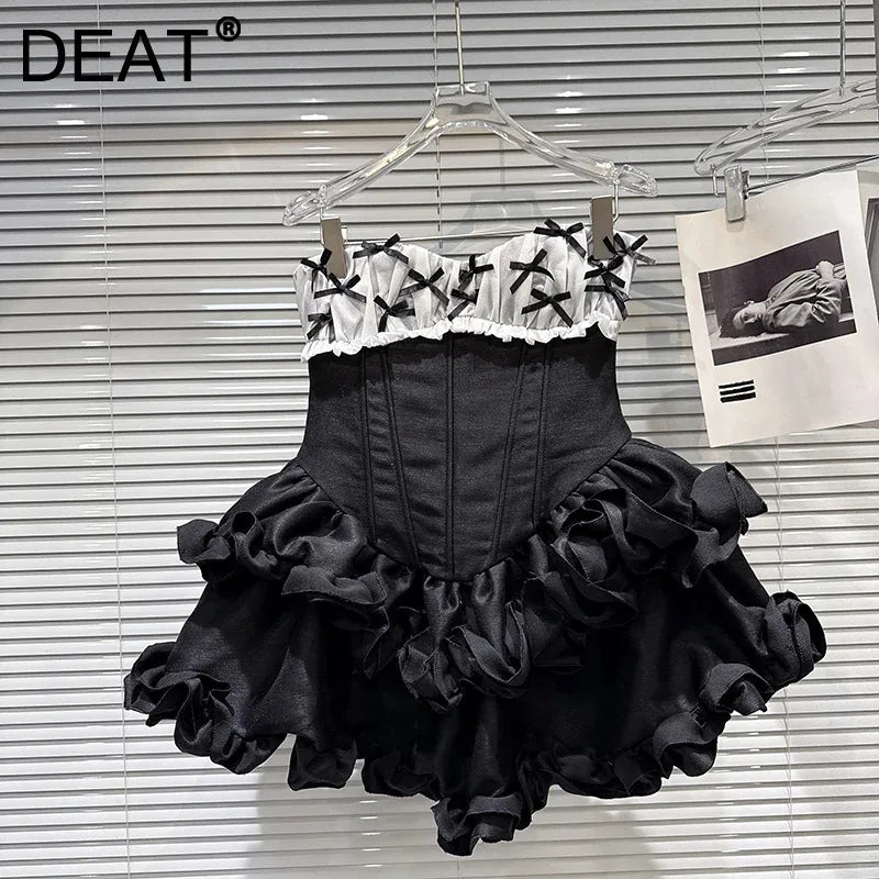 Winter New Sweet Three-Dimensional Bow Fishbone Waist Puff Strapless Dresses For Women Backless Dress Female 11A07498