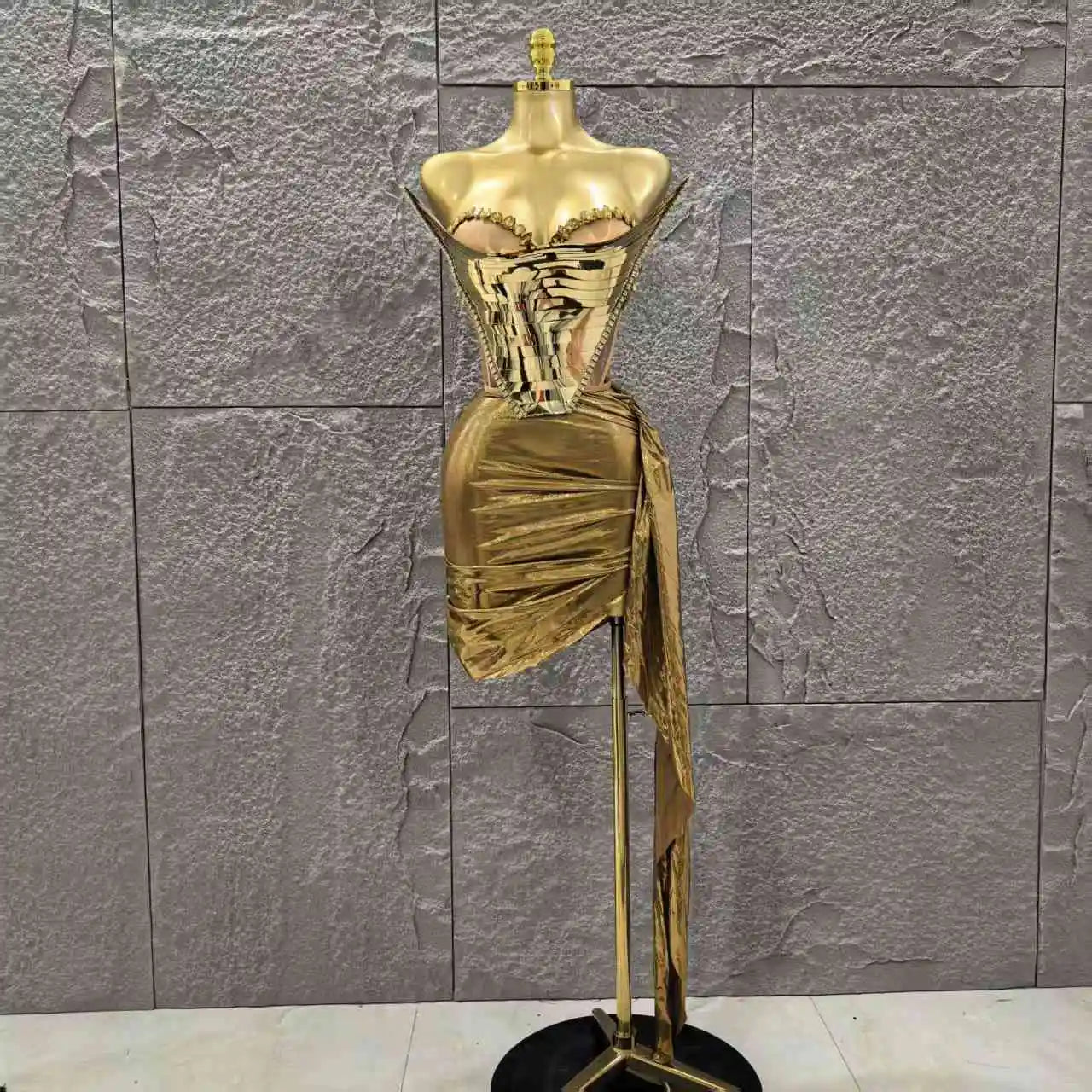 Gold Silver Color Women Sexy Strapless Shinning Crytsal 2 Pieces Bodycon Mini Dress Celebrate Nightclub Party Birthday Wear Gold