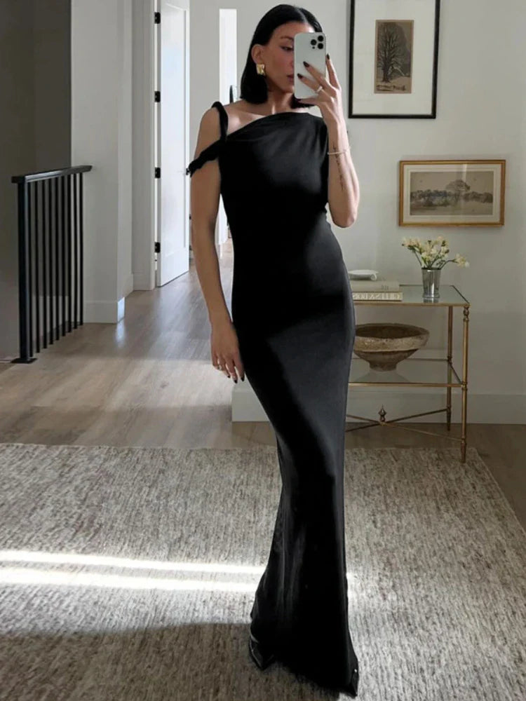 BOOFEENAA Asymmetrical Twist One Shoulder Mini Dress Kylie Jenner Outfits Womens Summer Dresses Fashion Clothing C96-AG19 LONG BLACK