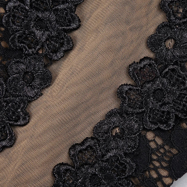 Lace Accent Maxi Dress High Neckline Cut-out Tulle Fabric Long Sleeves Floor Length Cocktail Party Evening Gowns