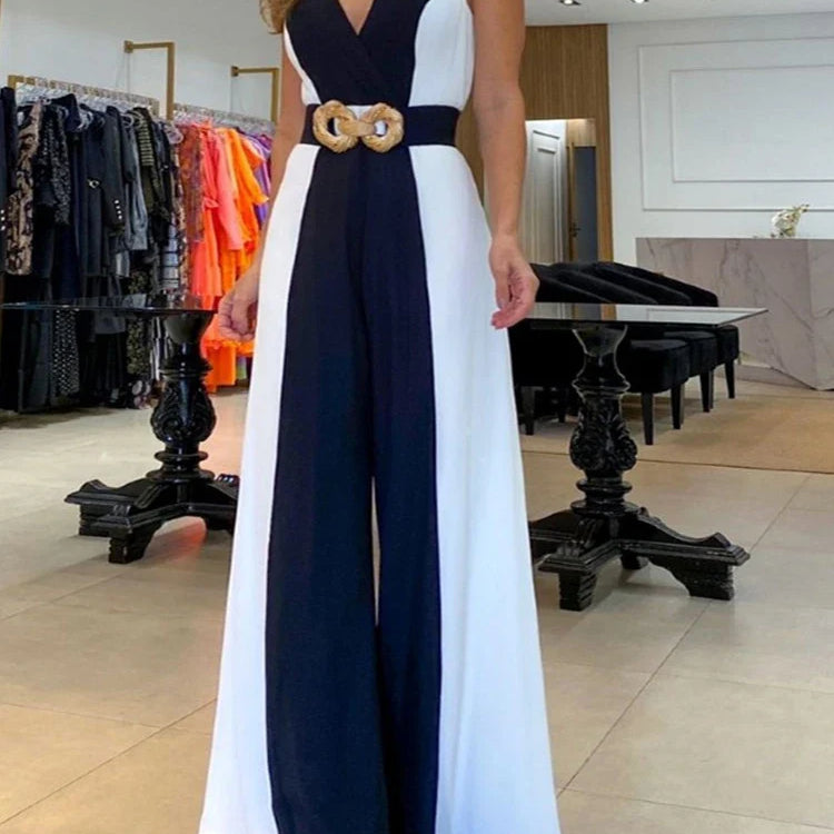 2023 Set of One Fashion Pieces for Women Outfits Geometric Print Wide Leg Jumpsuit Without Belt Casual Ropa Mujer Free Shipping LZQ8141B