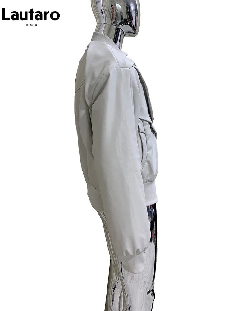 Mauroicardi Autumn Winter Short Matte Pu Leather Bomber Jacket Men Long Sleeve Luxury Designer European Fashion Emo Clothes 2025