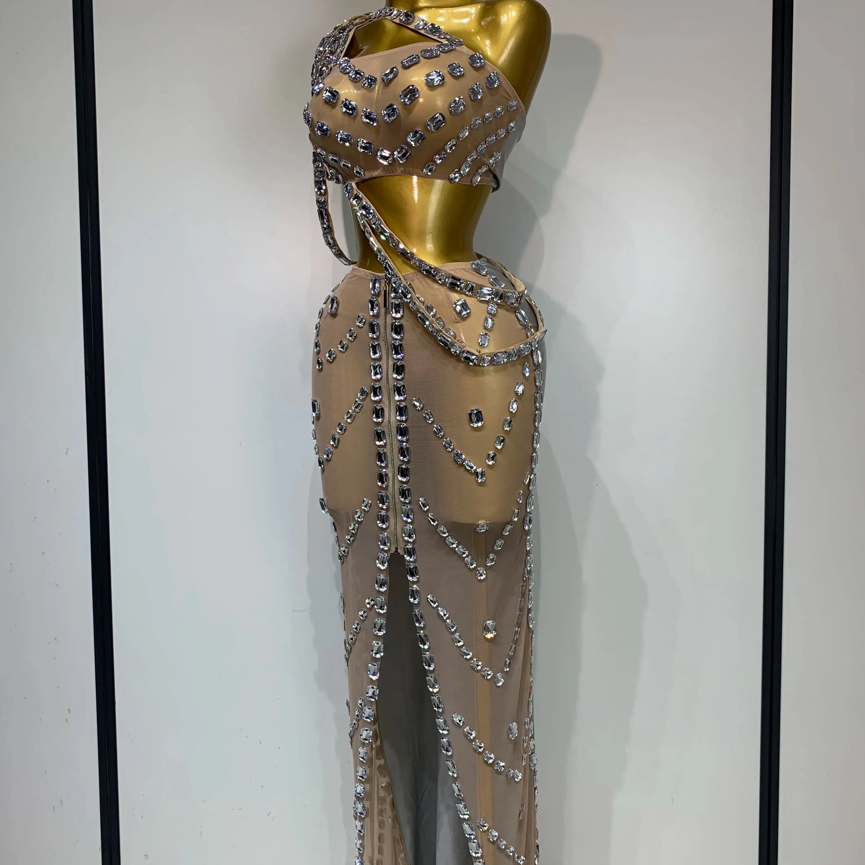 Celebrate Luxury Birthday Stage Show Wear Sparkling Rhinestones Two Pieces Set Sleelveless Evening Party Dresses Club Outfit