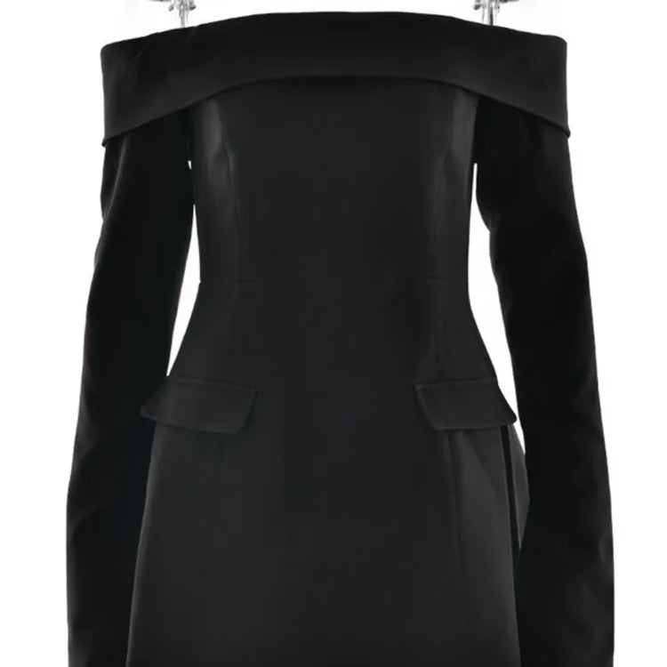 Off-shoulder Long Sleeve Sexy Mini Dress For Women Two Pocket Strapless Backless A-line Club Party Sexy Dress Elegant