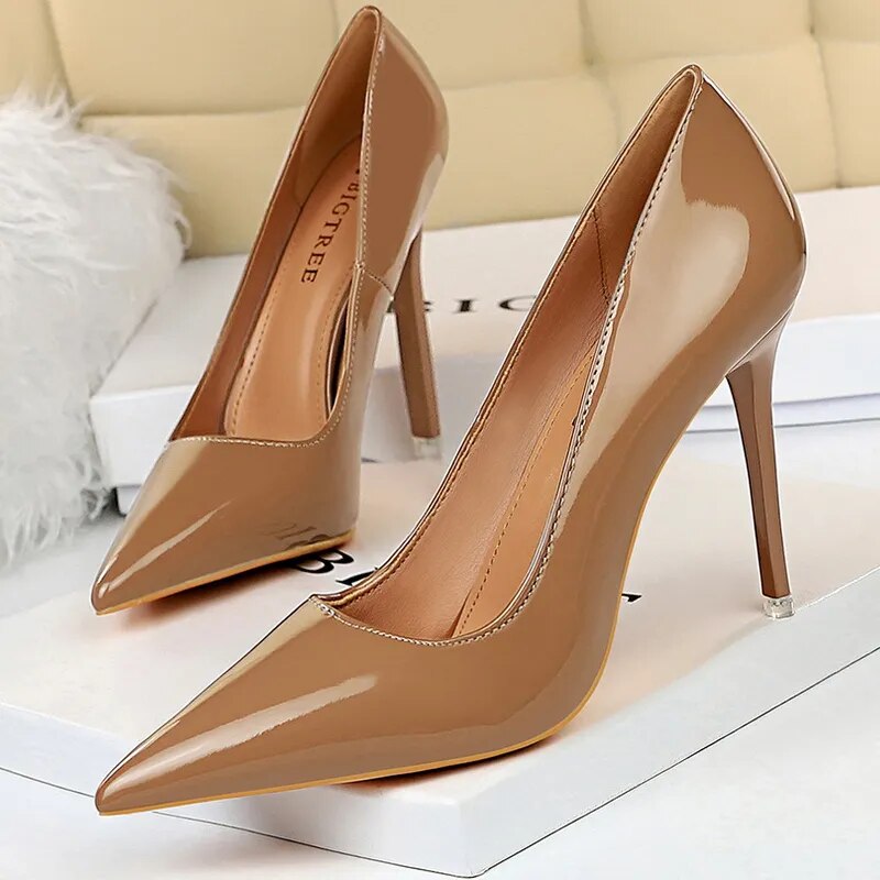 Shoes Woman Pumps Patent Leather High Heels Shoes Women Basic Pump Wedding Shoes Female Stiletto Women Heel Plus Size 43