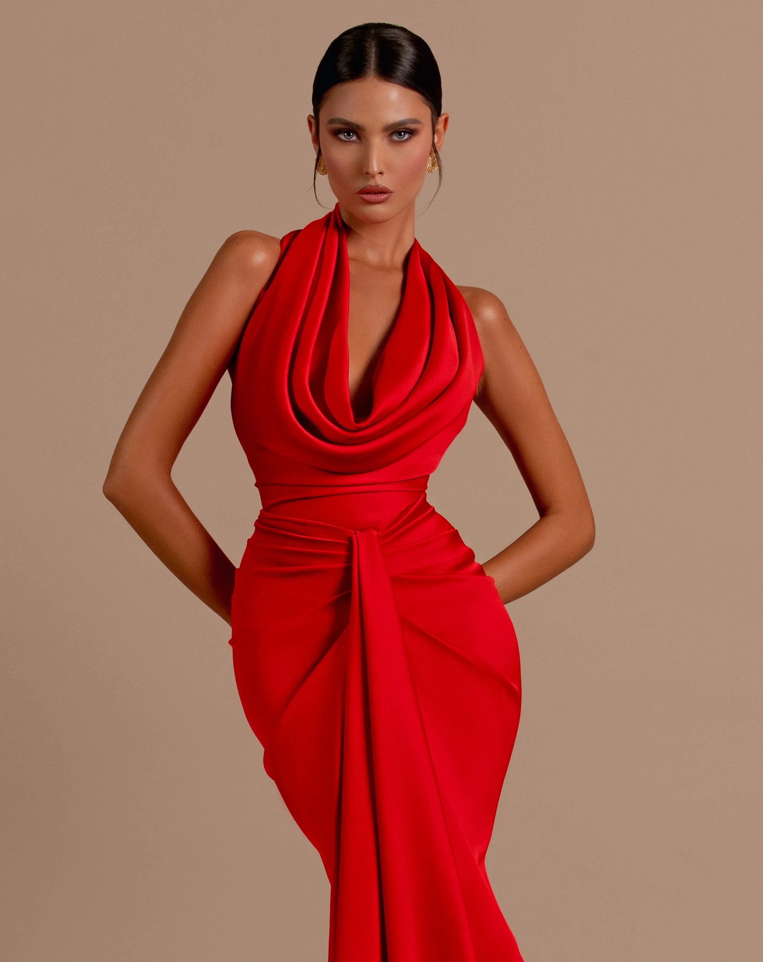 Red Color Women Sexy Off the Shoulder Backless Satin Long Maxi Dress Wedding Party Mermaid Celebrate Dress Wholesale Red