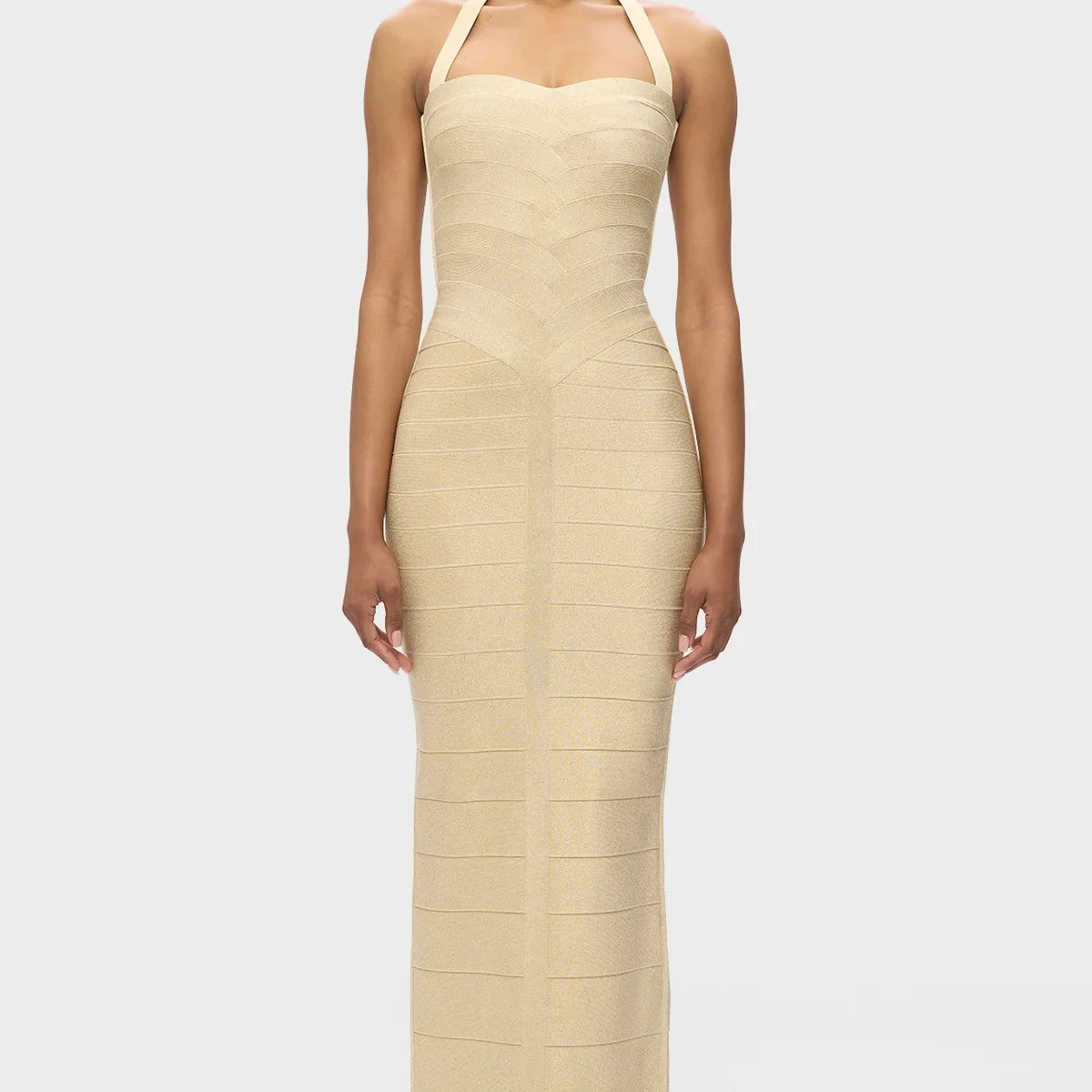 Women Sexy Halter Off the Shoulder Bodycon Long Bandage Dress Celebrate Evening Party Office Lady Cocktail Dress Champagne