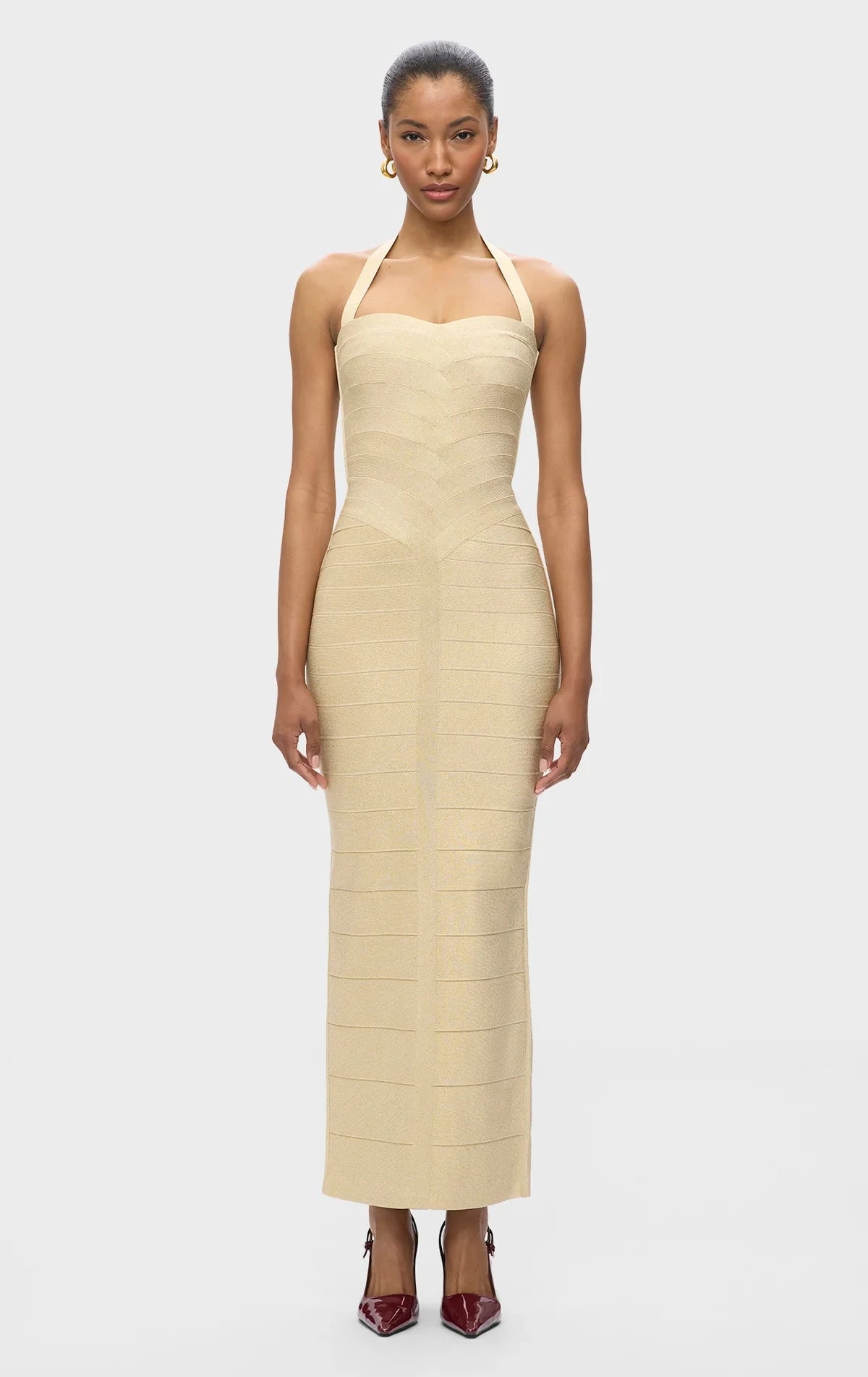 Women Sexy Halter Off the Shoulder Bodycon Long Bandage Dress Celebrate Evening Party Office Lady Cocktail Dress Champagne