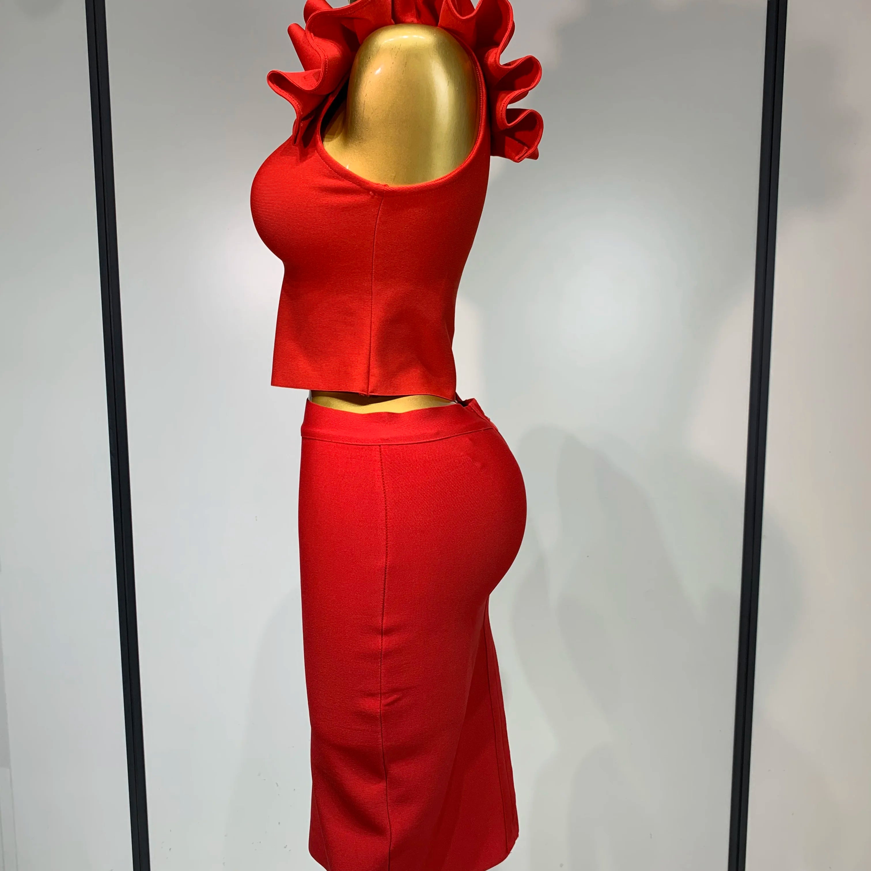 Women Sexy Sleeveless Ruffles One Shoulder Bandage Two Piece Set Fancy Club Evening Celebrity Elegant Party Bodycon Vestidos