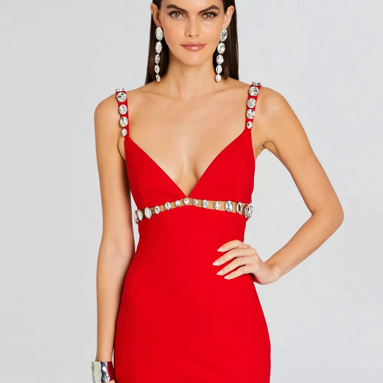 Dazzling Diamonds Sexy V-Neck Spasghetti Strapless Mini Dress Woman Evenging Dress Celebrate Birthday Party Outfit