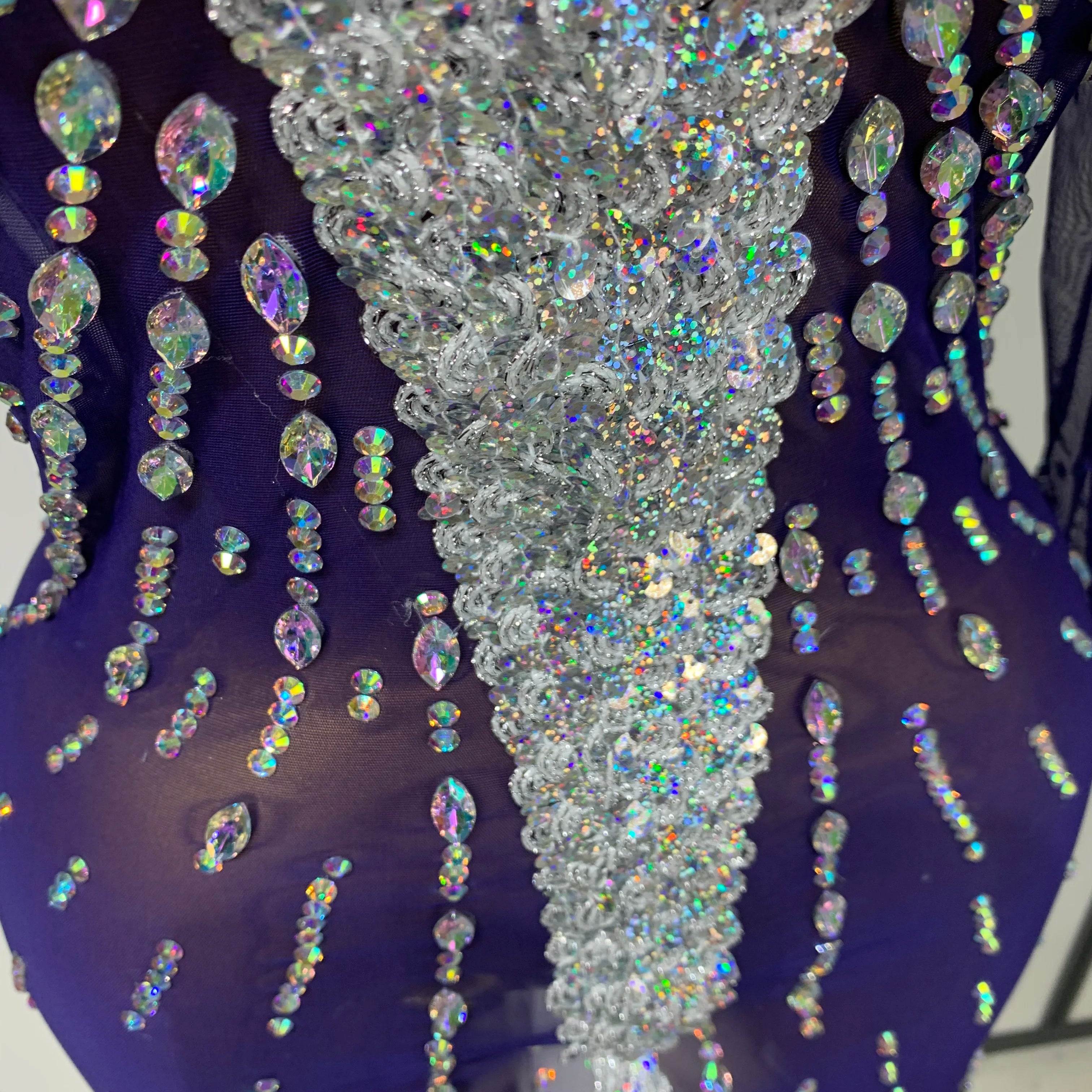 Sparkly Diamonds Mesh See Through Long Sleeves Mini Dress Women Eveing Birthday Party Sexy Nightclub Bar Singer Stage Costume