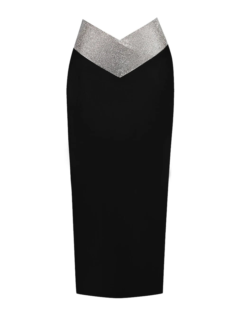 Women Crystal Diamonds White Black Bodycon Midi Bandage Skirt Designer High Waist Party Club Pencil Skirt 77cm black